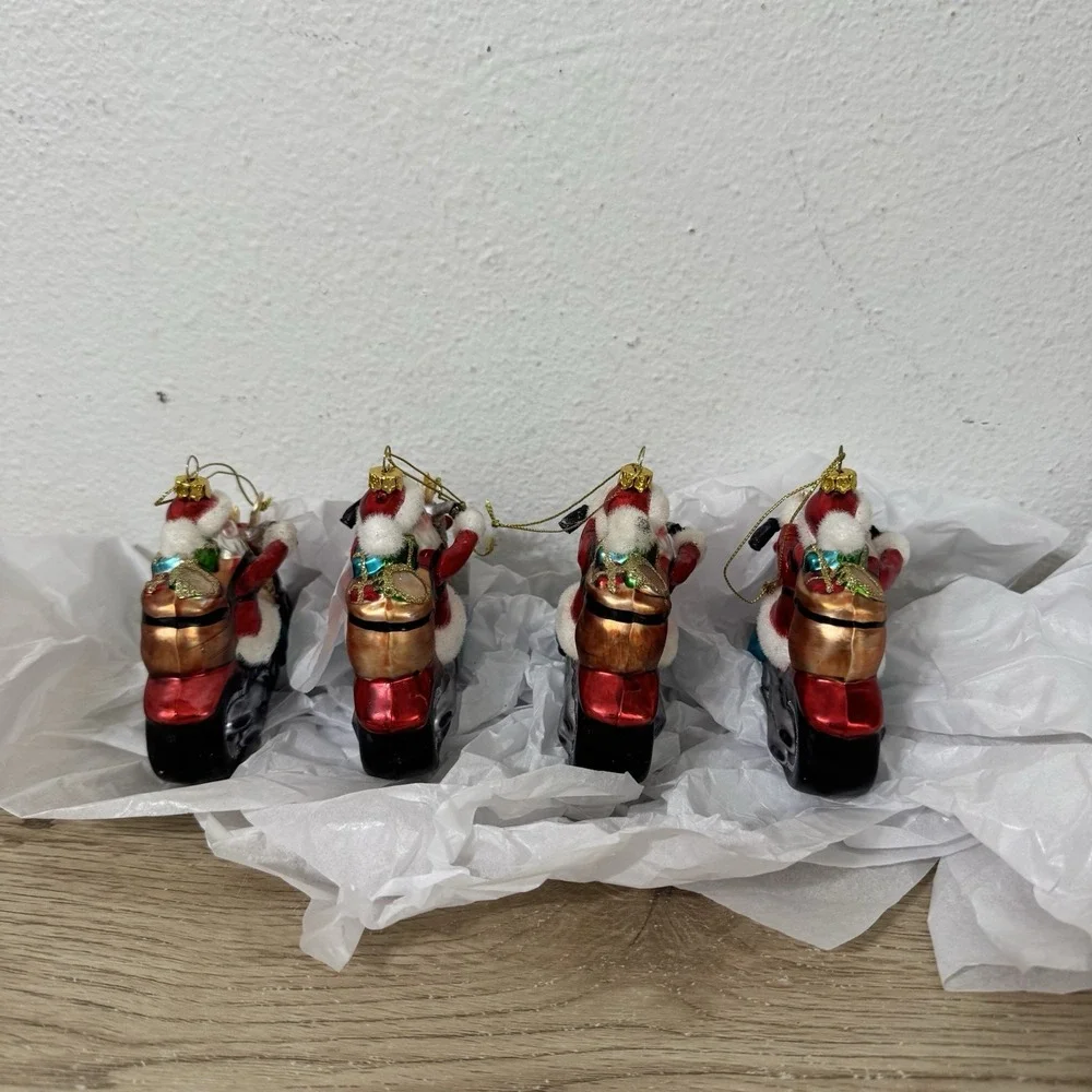 Peschka Rider Biker Santa Claus Glass Christmas Ornament Set‎ Of 4 Vintage